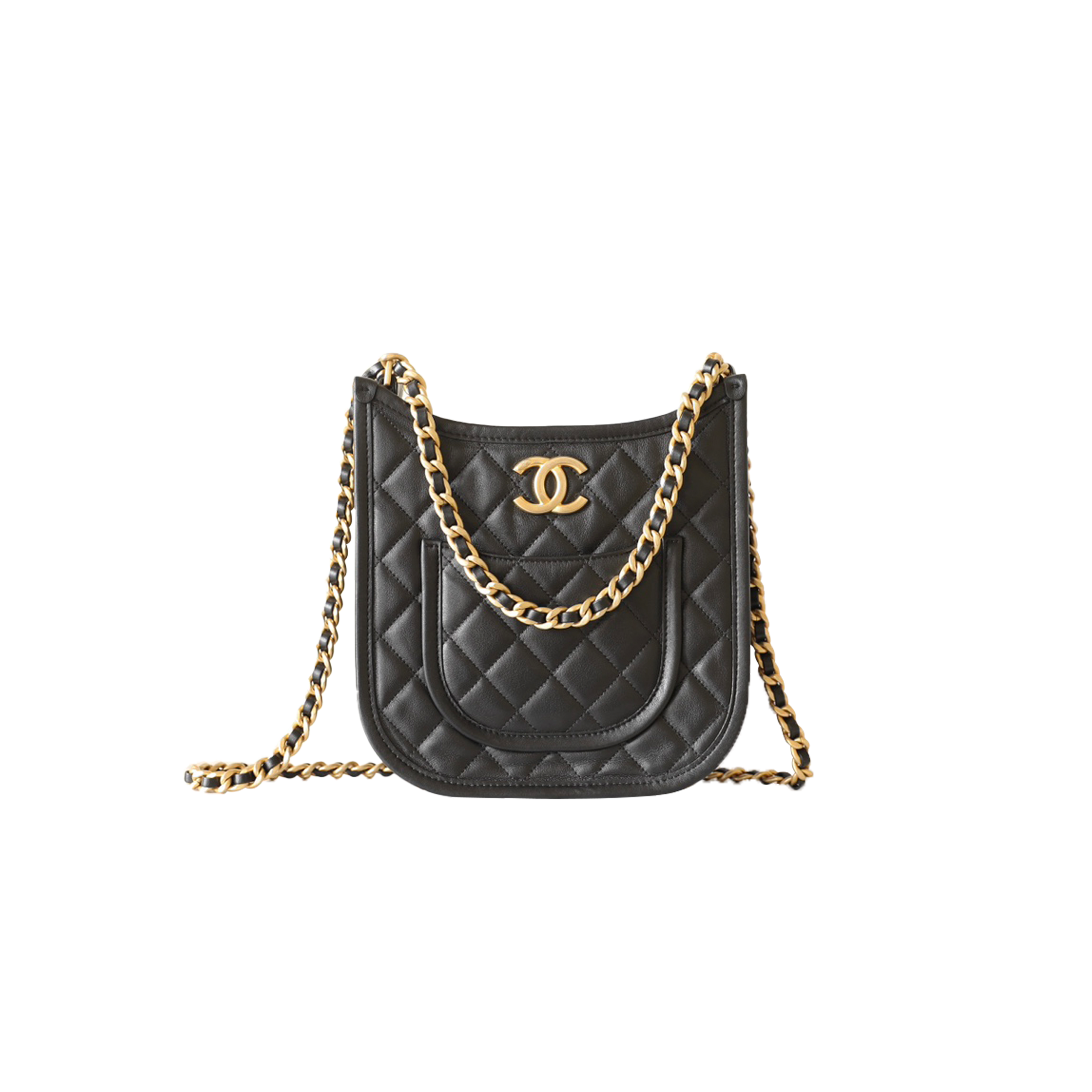 Ch*el master black calfskin quilted cc crossbody hobo handbag as4532 (24*20*6cm)